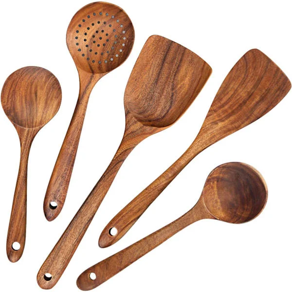 Wooden Kitchen Utensil Set, 5 Pieces, Japanese Style Cooking Tools, Scratch-Free, Heat-Resistant