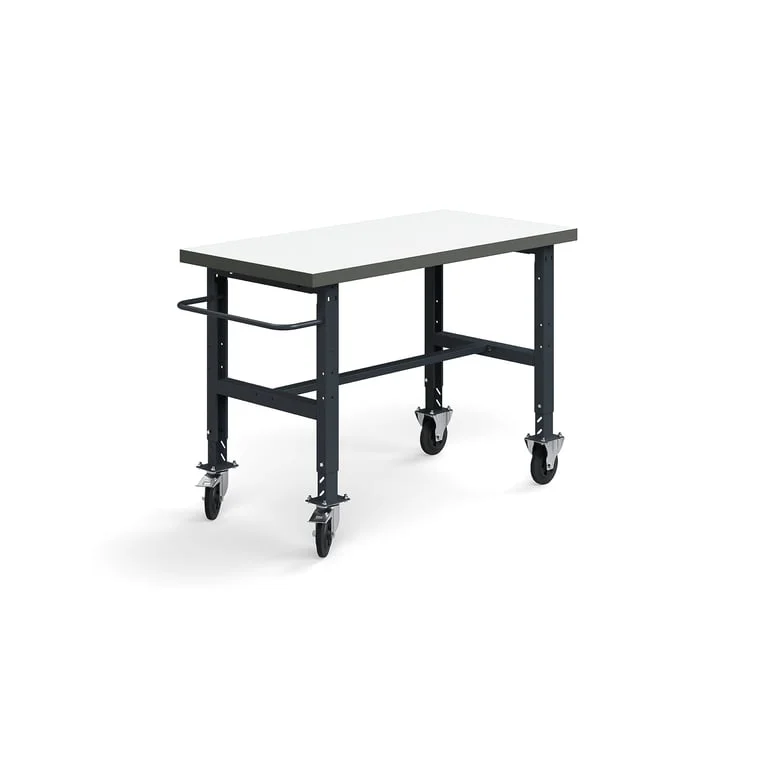 Mobile workbench TRUST, 1500x760 mm, 200 kg load, high-pressure laminate