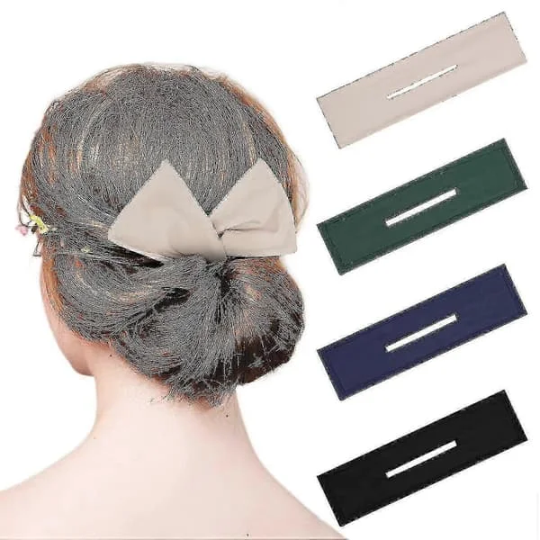 4 Pieces Deft Hair Bun Makers Donut Hair Bun French Hairstyle (Black, Khaki, Green, Dark Blue, Fabric)