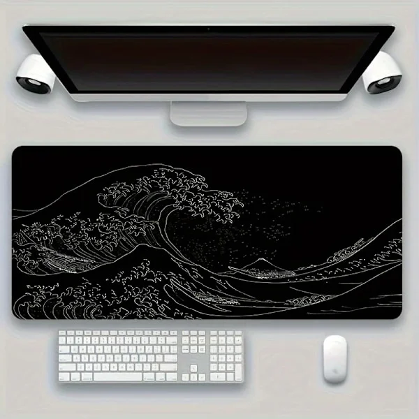 Musmatta XXL laptop stor musmatta speltillbehör tangentbord musmatta gummi halkfri musmatta tangentbordsmatta svarta vågor