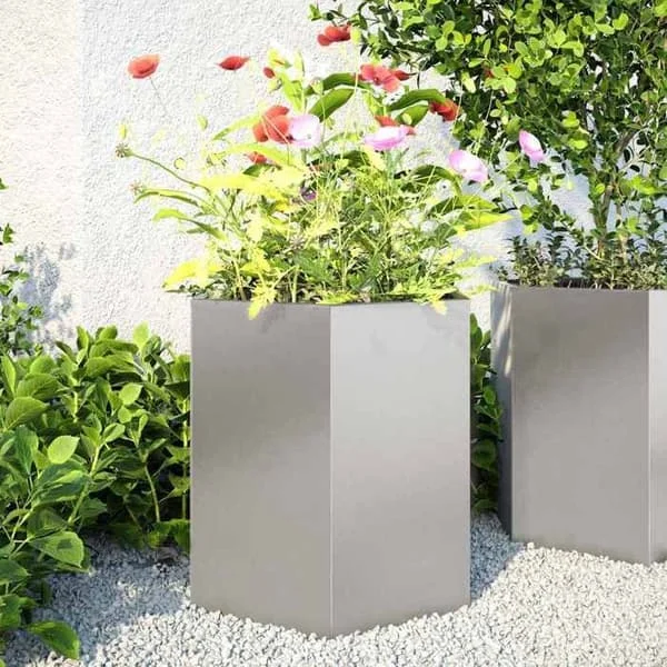 vidaXL Blomlådor 2 st hexagon 46x40x45 cm rostfritt stål, blomlåda, utekruka, blomlåda 851117
