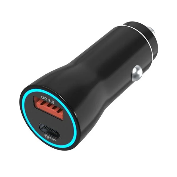 Snabbladdare för bil - Phonillico - iPhone 16/16 PLUS/16 PRO/16 PRO MAX - 18W - USB - USB-C Vit