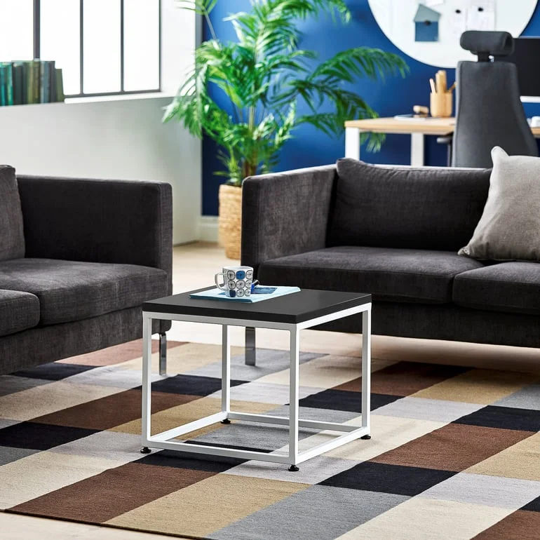 Soffbord MOOD, 500x500 mm, svart, vitt stativ