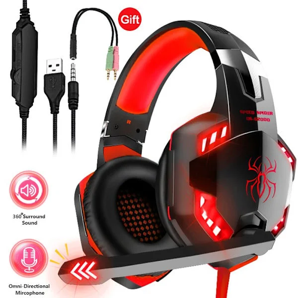 Gaming Headset Over-Ear med Mikrofon, Trådbundna Hörlurar för PC PS4 Xbox Röd