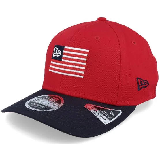 New Era - Rot Adjustable Cap - Flagged 9FIFTY Stretch Snap Red/Navy Adjustable @ Hatstore