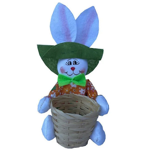 Easter Bunny with Bamboo Basket Decor Balcony Rabbit Decoration Outdoor Garden Decor (Random Style)