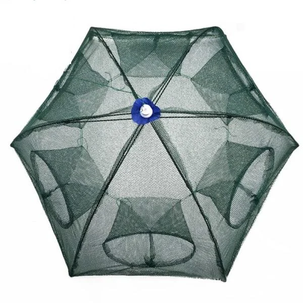 Sammenleggbar fiskenot med 6 åpninger Mørk grønn