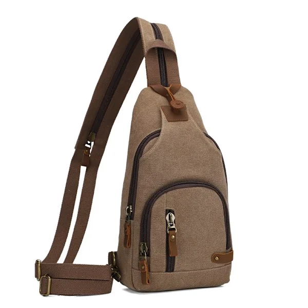 Stylish Canvas Chest Bag Crossbody Sling Backpack Brown Brown