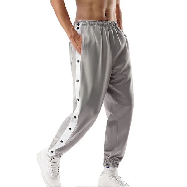 Herre højtaljede bukser med knapper, delte basketball trænings-sweatpants grå
