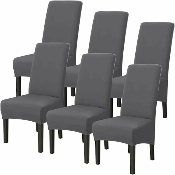 Överdimensionerade stolsöverdrag, stretchiga, grå, 6-pack, stolsöverdrag med hög rygg för moderna stolar, bröllop, vardagsrum