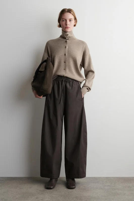 COS Women's Elasticated Barrel-Leg Trousers in Brown