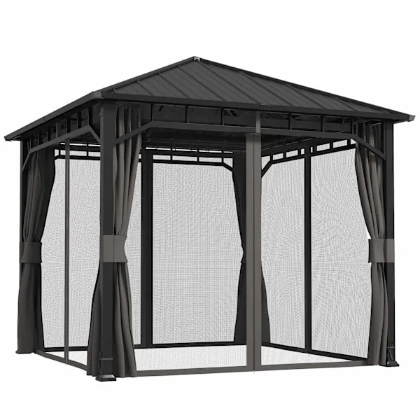 3x3 pavillon med galvaniseret tag og gardiner