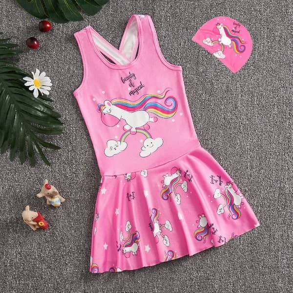 Lasten uimapuku tyttö jumpsuit opiskelija uimapuku sarjakuva pinkki yksisarvinen