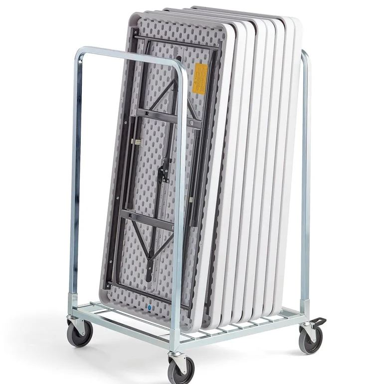 8 folding tables + trolley, 610x1220 mm