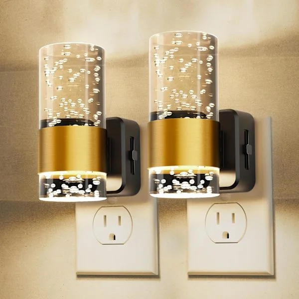 LED Nattlampa, Dimbar Nattlampa Vägguttag, 2-pack Akryl Nattlampa med 0-100LM Justerbar Ljusstyrka, 3000K Nattlampa med Skymning