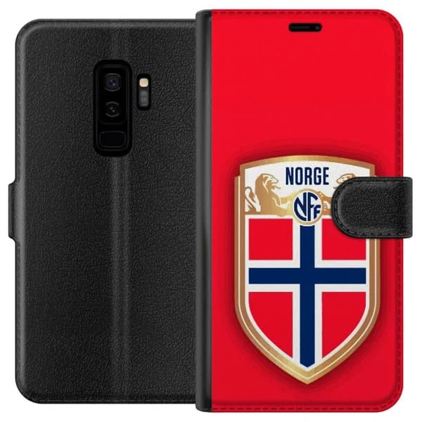 Kompatibelt Plånboksfodral till Samsung Galaxy S9+ Tydligt motiv med Norges fotbollsförbunds emblem på röd bakgrund