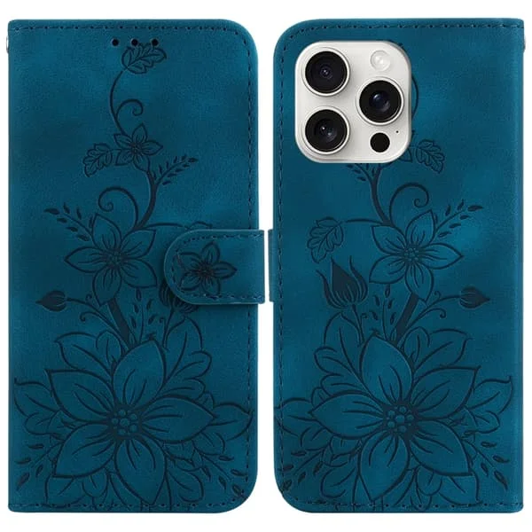 iPhone 16 Pro Lily Pr präglad läderskal - Elegant och skyddande mobilskydd för din telefon