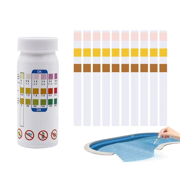 Pool Test Strips - 100 st - Pool Tester för pH och klor och alkalinitet - Poolunderhåll - 3 i 1 Pool Test Strips - Wate
