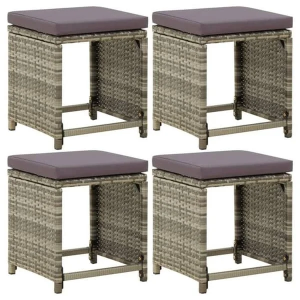 vidaXL 4x Trädgårdspallar med kuddar Uteplats fotpallar Terrass pallar Utomhus fotpallar Resin 316873