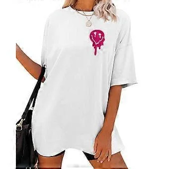 Dam Letter Graphic Print Tee Top Oversize T-skjorte med Senket Skulder Kortermet T-skjorte Pullover Bluse Uformell Løs Pullover Hvit L(L Hvit)