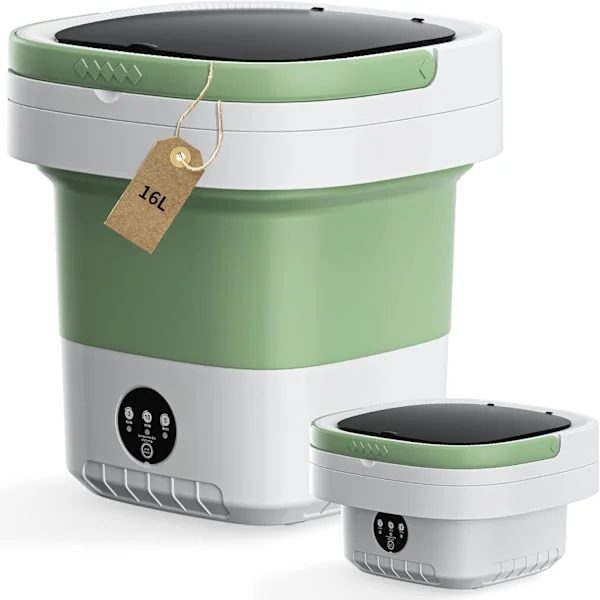 Portabel Tvättmaskin 12L Stor Kapacitet - 3 Djuprengöringslägen för Resor, Camping, Lägenhet, Studentboende & Hotell (Grön)