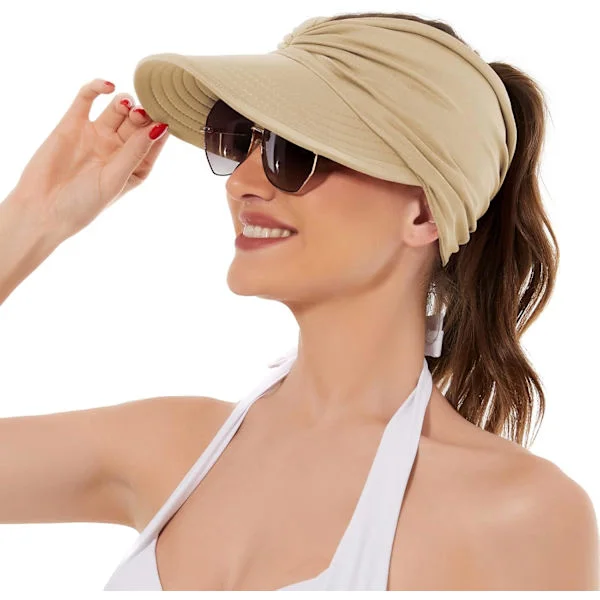 Women's Sun Hats UV Protection Sun Visor Wide Brim Summer Hats with Ponytail