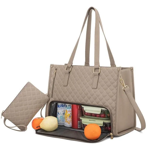 2-in-1 Bag and Lunch Bag - 15.6 inch, Insulated Lunch Bag, Cooler Bag, Leak-proof Cooler Bag, Laptop Bag for Work Khaki
