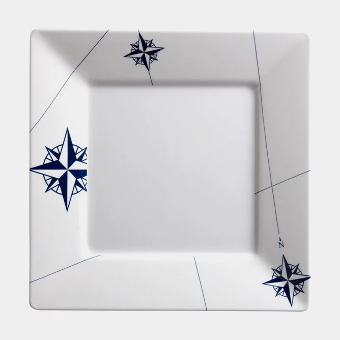 Marine Business Northwind Square Melamine Plates, non-slip, white/blue, 25 cm, 6-pack