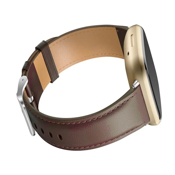 Lærreim Kompatibel med Fitbit Versa 3/Fitbit Sense 2/Sense Reim, Ekte Lær Elegant Erstatningsreim, Brun