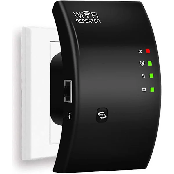 WiFi Repeater, Kraftfuld WiFi-forstærker, N300 WiFi-forlænger, WiFi-signalforstærker, 1 Ethernet-port, Dækker op til 200m2, Nem at