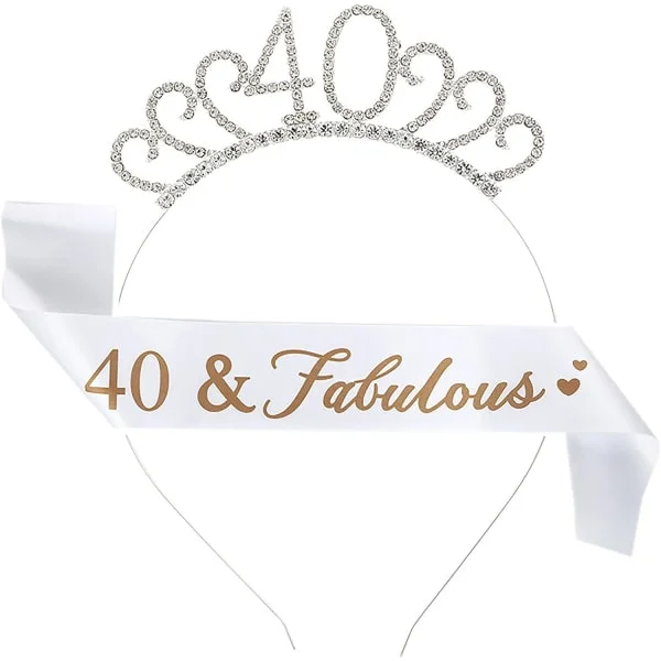 40-årsdag skärp och tiara för kvinnor 40-årsdag dekoration kristallkrona tiara och 40 & Fabulous födelsedagsskärp 40-årsdag kostymset