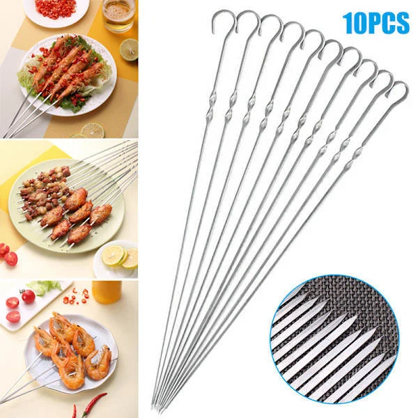 10 st metallspett 38 cm grill BBQ kött grönsaker kebab shish kökstillbehör