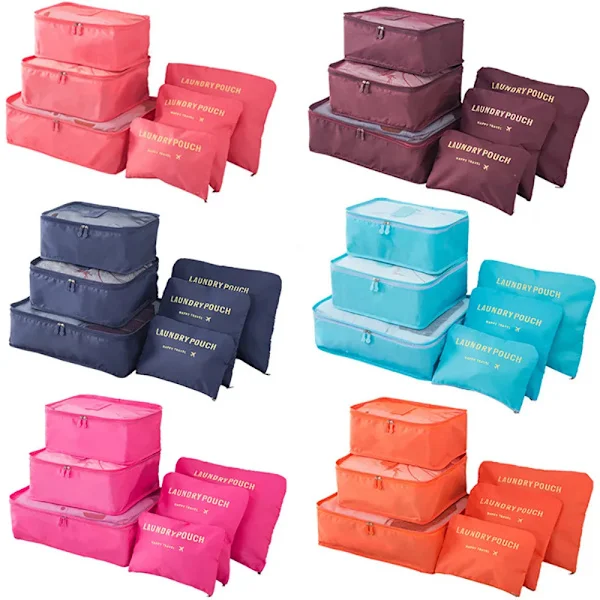 Large 6-pack Travel Organizer for Clothes Storage Bag Wardrobe Suitcase Bag Travel Organizer Shoes Packing Cube Bag red