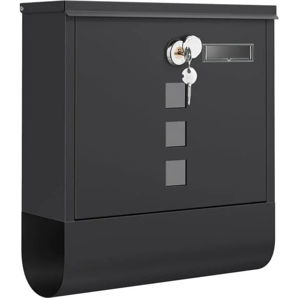 Väggmonterad brevlåda med lås, roterande lock, visningsfönster, namnskylt, tidningsfack, enkel montering, 9,5 x 30,5 x 33,3 cm, svart