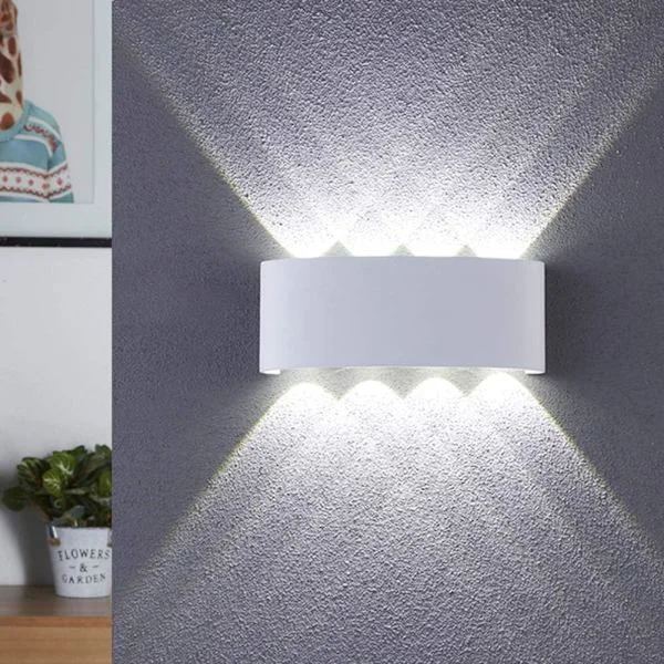 Dimbar Nattlampa för Sovrum, Moderna LED Vägglampor med Dubbelsidig Belysning, Enkel Installation Vattentät Vägglampa för Utomhusgård (Vit)