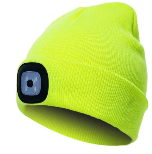 Stickad mössa med LED-ljus, lysande mössa, mössa med ljus, nattfiske, lysande mössa, mössa med ljus
