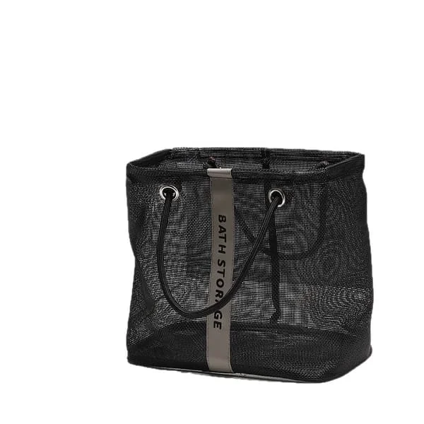 Black Large Mesh Shower Bag Portable Bathroom Toiletries Organizer for Travel Bath 26x16x25cm
