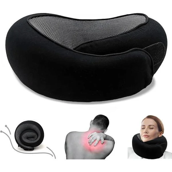 Travel Neck Pillow U-shaped Memory Cotton Neck Pillows Massage Neck Pillow Sleeping Airplane Pillow Cervical Health Care Pillow Black