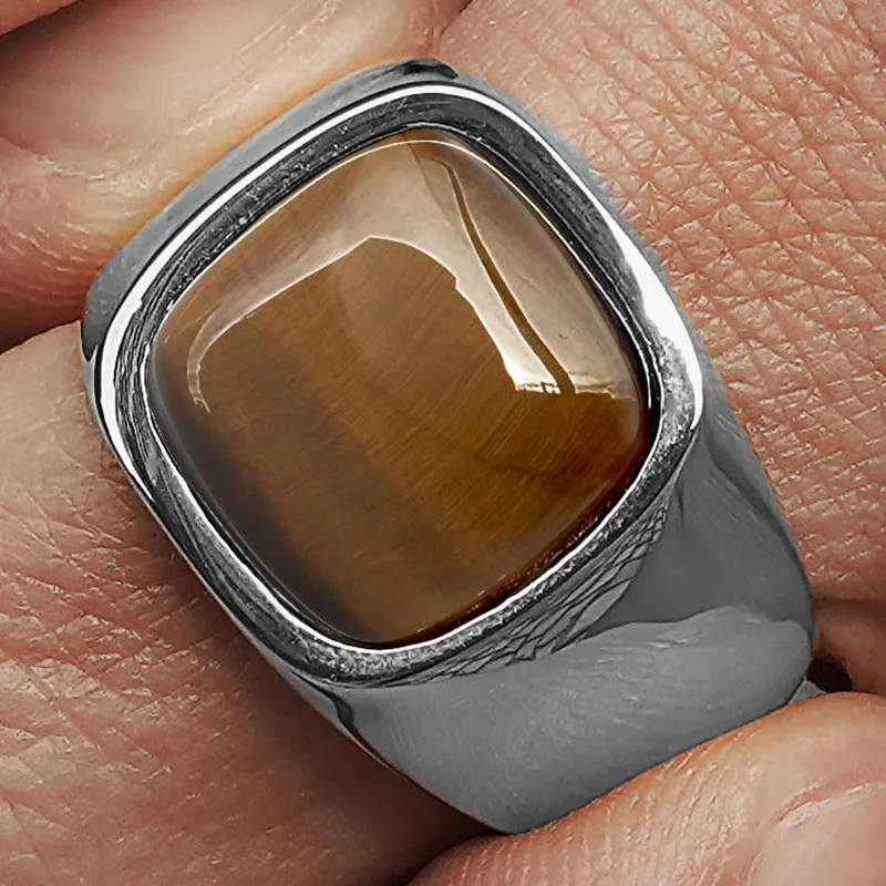 Len Tiger’s Eye Gravel Ring for Men - Rings with stones