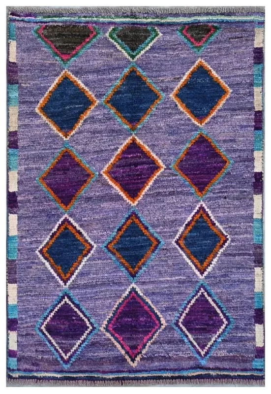 Hand Knotted Berber Colourful Rug 76X114 Dark Blue/Black