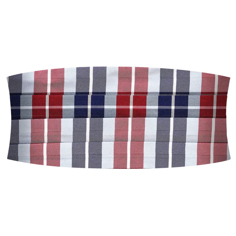 BLUE & BORDEAUX CHEQUERED Pattern Silk Cummerbund for Men - Cummerbunds