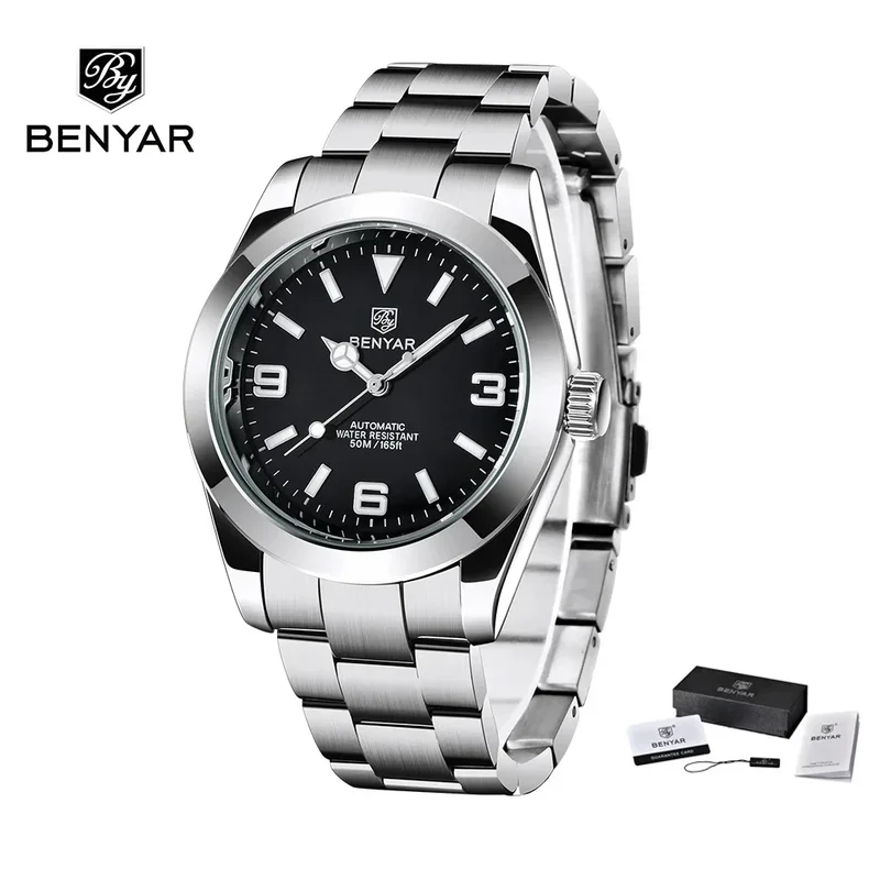 AliExpress - Benyar Luxus Männer mechanische Armbanduhren Edelstahl Sport Männer Automatik uhren 50atm wasserdichte Uhr
