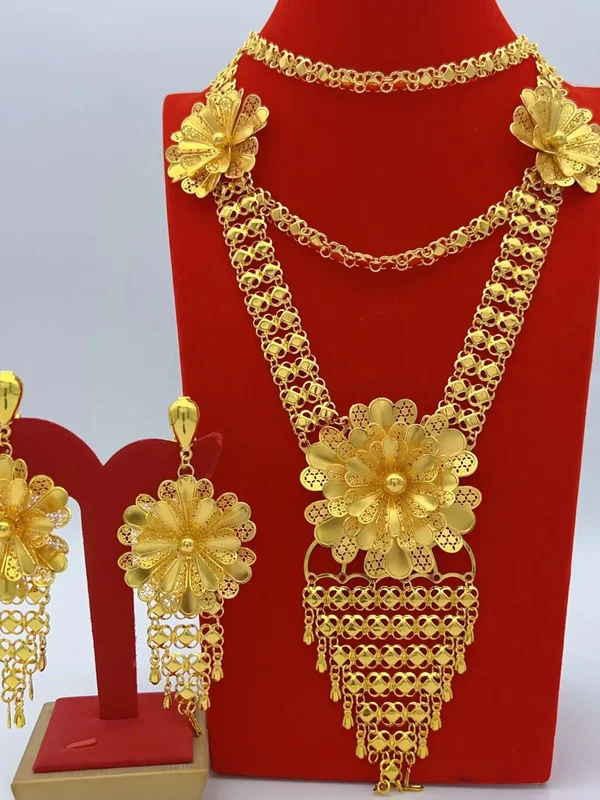 AliExpress - Nigerianisches Brautschmuck-Set mit großer Halskette und Ohrringen für Damen, 24 Karat vergoldet, indisch-afrikanischer Dubai-
