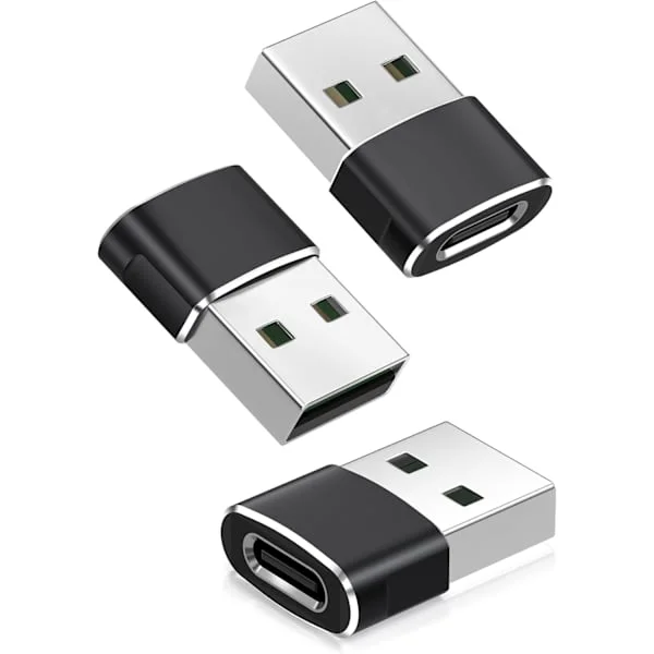 USB till USB-C Adapter 3-pack, Typ C Hona till USB A Hane Konverterare Laddare för iWatch 8 9 10, iPhone 17 16 15 14 13 12, iPad Air Mini, S24 S23 A55