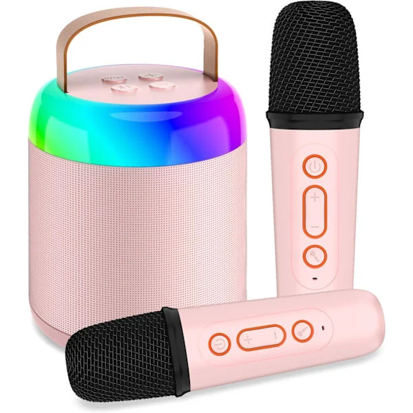Karaokemaskin for barn med 2 mikrofoner, bærbar karaokemaskin for jenter med LED-festlys