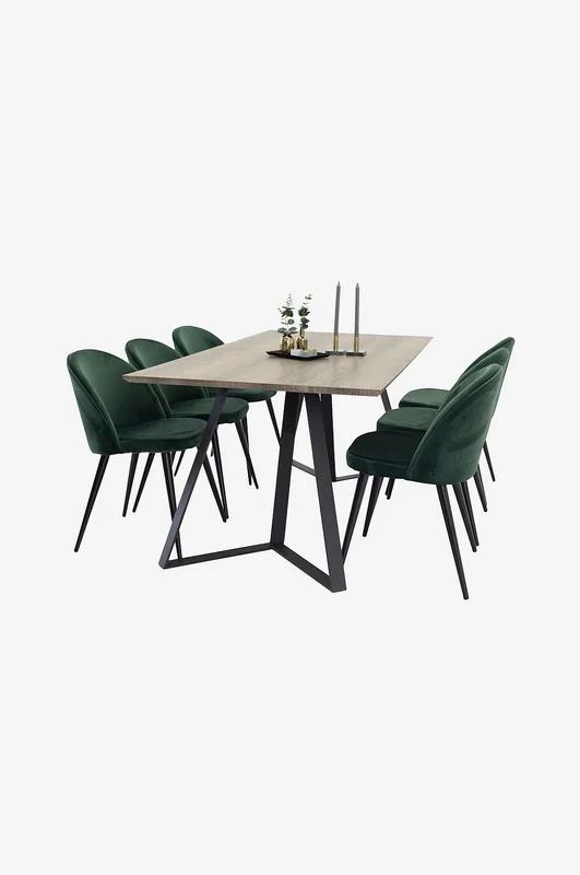 Venture Home - Matgrupp med Maggie Matbord och 6 st Velvet Stol - Grön - Matgrupp 6 personer - Från Homeroom
