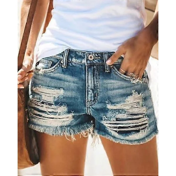 Denimshorts för kvinnor, europeisk och amerikansk stil, hög midja, personliga slitna denimshorts med fransar