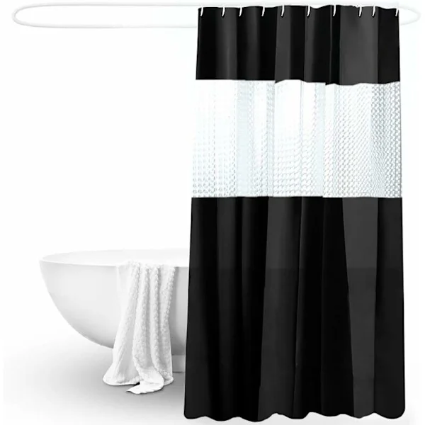 Waterproof shower curtain in stable size, water-repellent material shower curtain, 180 x 200 cm with 12 hooks (black)
