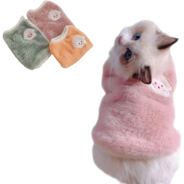 Varm ærmeløs kæledyrsvest til små hunde katte blødt fleeceforing fåremønster pink størrelse M ryglængde 30 cm bryst 40 cm 5-6 kg vægt