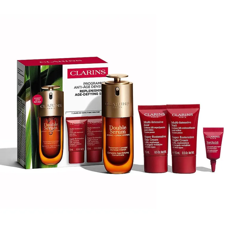 Clarins Value pack Double serum & Super Restorative DS9 50ml, TS SR day 15ml, TS SR night 15ml, TEL sample 3ml, Gaver, Gaveæsker, Skincare Gaveæsker